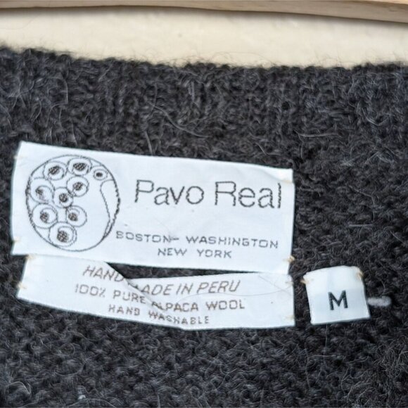Vintage Pavo Real 100% Alpaca Wool Sweater Black Chunky Handknit M Classic - Picture 2 of 7